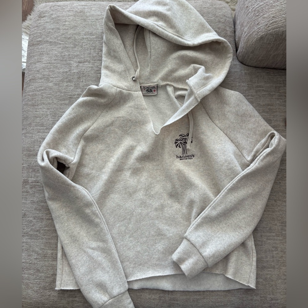 Gray Raw Cropped Hooded Sweatshirt